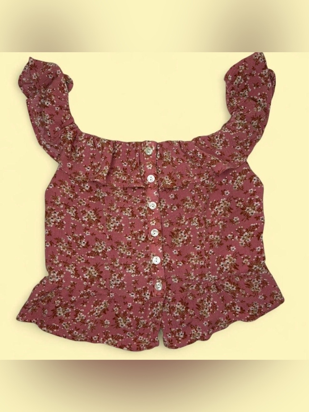 American Eagle Pink Floral Button Up Cropped Top